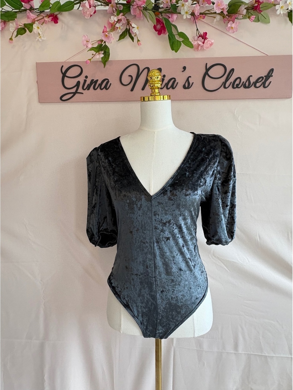 Free People Velvet Puff Sleeve Bodysuit, Size Medium